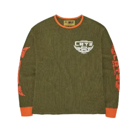 Corteiz Gasolina Waffle Sweatshirt Tonal Khaki Burnt Orange 1